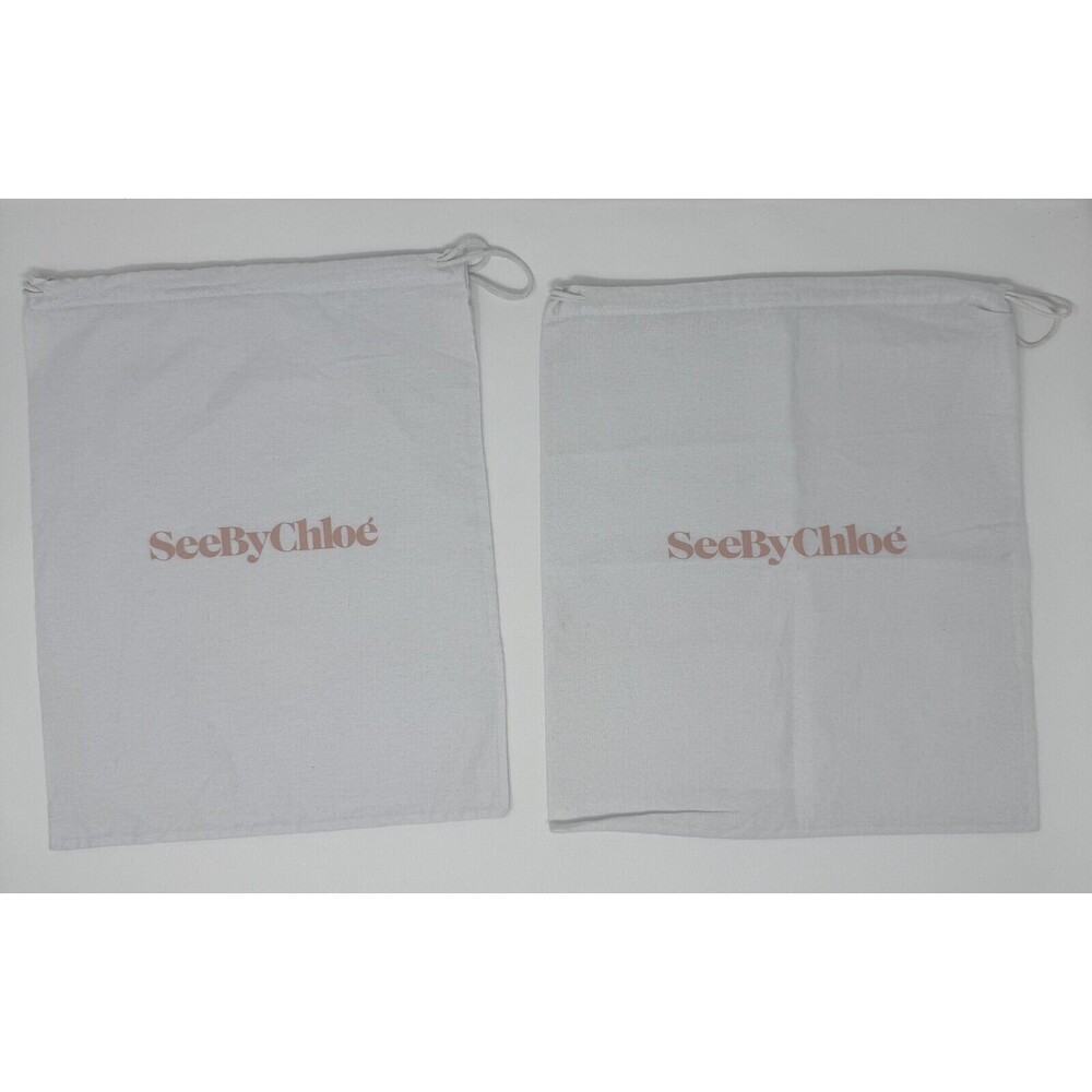 SeeByChloe White Dust Bag Set of 2 Travel Purse Shoes Handbag 13.5”x12”, 14”x11”